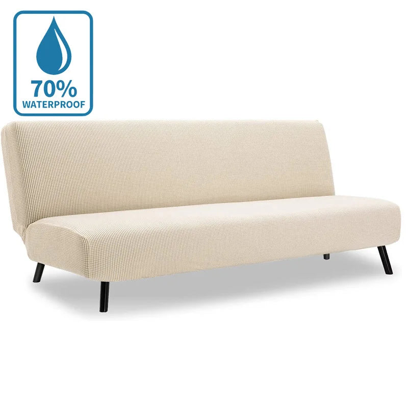 Water-Resistant Armless Sofa Bed Cover Solid Color Stretchable Elastic Slipcover Folding Furniture Home Futon Sofa Bench Cover