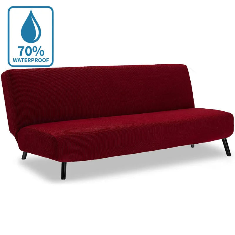 Water-Resistant Armless Sofa Bed Cover Solid Color Stretchable Elastic Slipcover Folding Furniture Home Futon Sofa Bench Cover