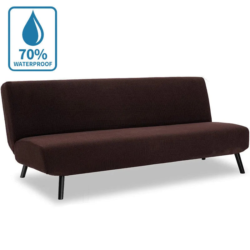 Water-Resistant Armless Sofa Bed Cover Solid Color Stretchable Elastic Slipcover Folding Furniture Home Futon Sofa Bench Cover