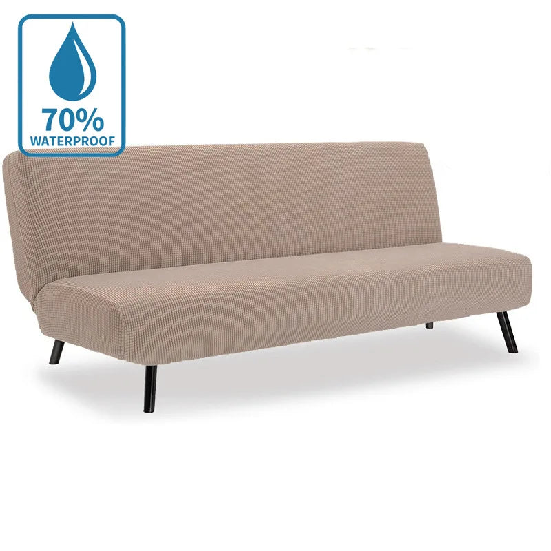 Water-Resistant Armless Sofa Bed Cover Solid Color Stretchable Elastic Slipcover Folding Furniture Home Futon Sofa Bench Cover