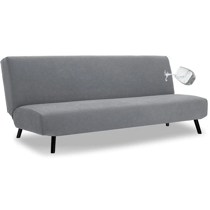 Water-Resistant Armless Sofa Bed Cover Solid Color Stretchable Elastic Slipcover Folding Furniture Home Futon Sofa Bench Cover