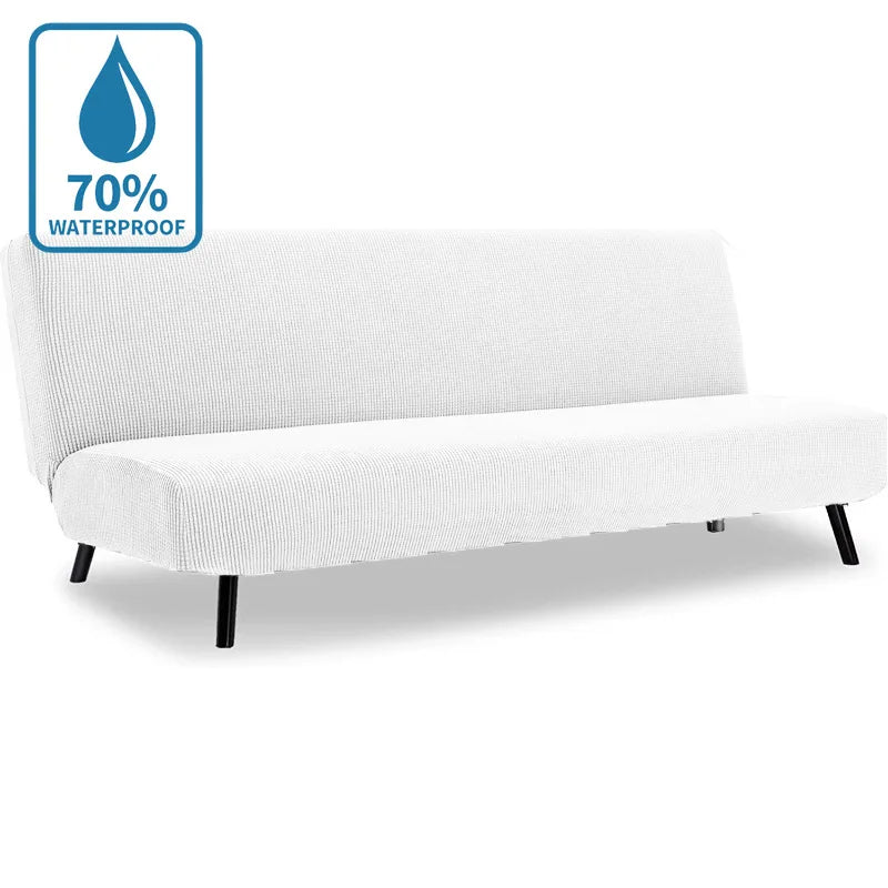 Water-Resistant Armless Sofa Bed Cover Solid Color Stretchable Elastic Slipcover Folding Furniture Home Futon Sofa Bench Cover