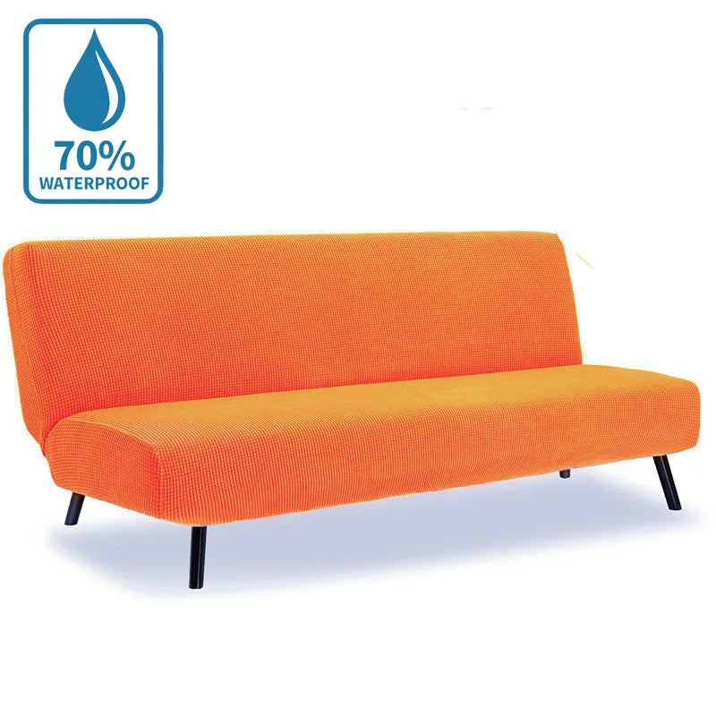 Water-Resistant Armless Sofa Bed Cover Solid Color Stretchable Elastic Slipcover Folding Furniture Home Futon Sofa Bench Cover