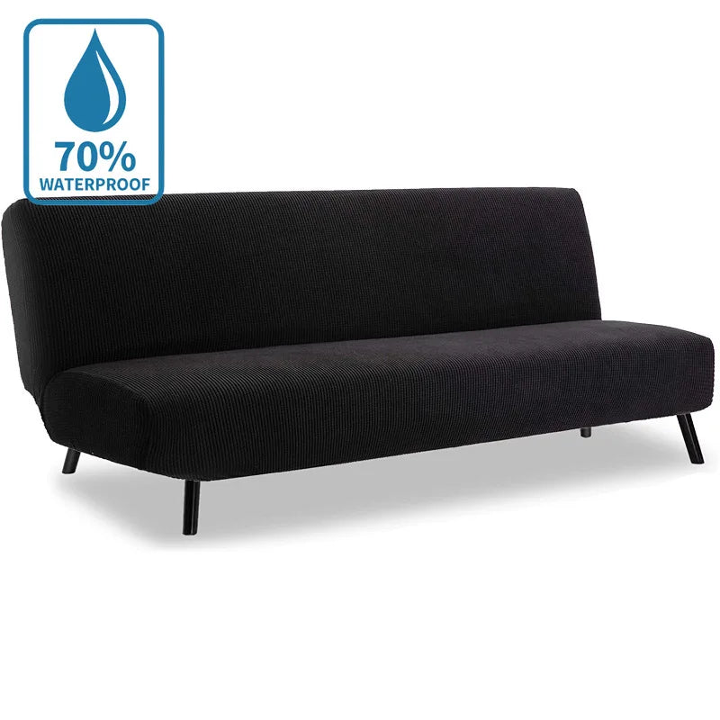 Water-Resistant Armless Sofa Bed Cover Solid Color Stretchable Elastic Slipcover Folding Furniture Home Futon Sofa Bench Cover