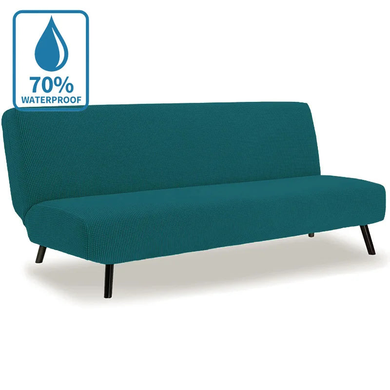 Water-Resistant Armless Sofa Bed Cover Solid Color Stretchable Elastic Slipcover Folding Furniture Home Futon Sofa Bench Cover
