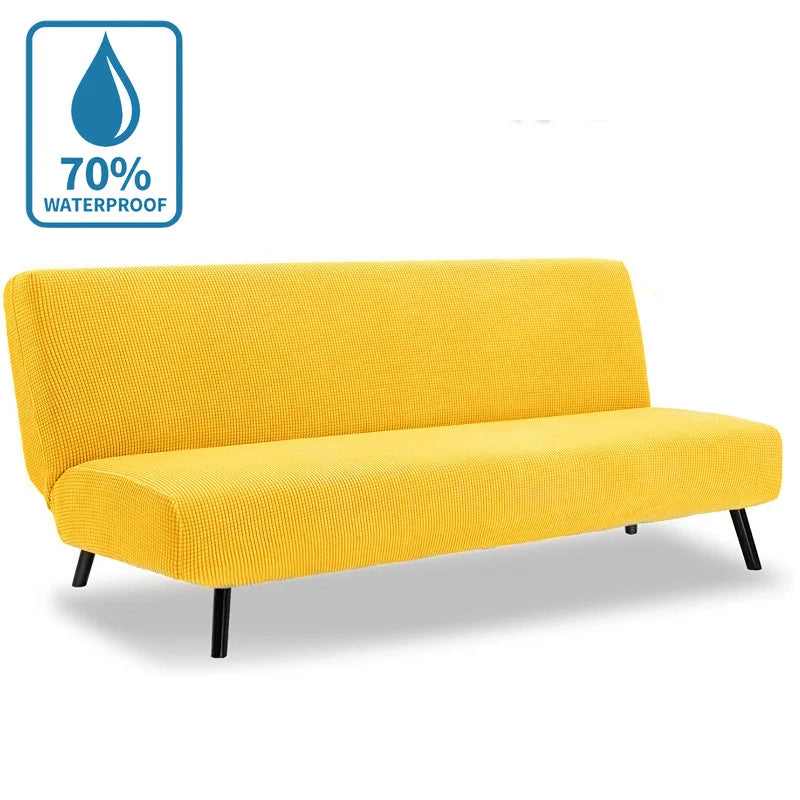 Water-Resistant Armless Sofa Bed Cover Solid Color Stretchable Elastic Slipcover Folding Furniture Home Futon Sofa Bench Cover