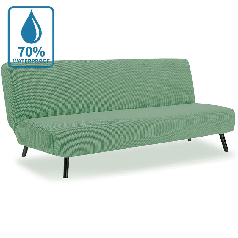 Water-Resistant Armless Sofa Bed Cover Solid Color Stretchable Elastic Slipcover Folding Furniture Home Futon Sofa Bench Cover