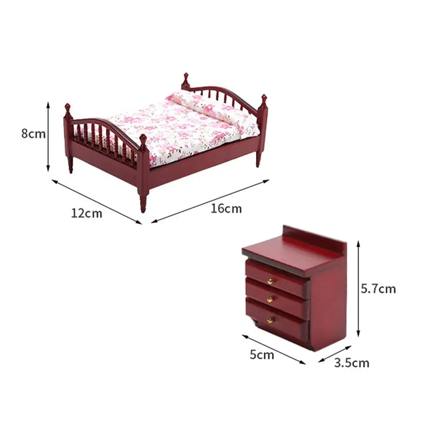 Kids Bedroom 1:12 Doll Houses Miniature Furniture Dollhouse Furniture Bed/Bedside Table For Dolls