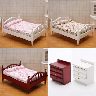 Kids Bedroom 1:12 Doll Houses Miniature Furniture Dollhouse Furniture Bed/Bedside Table For Dolls